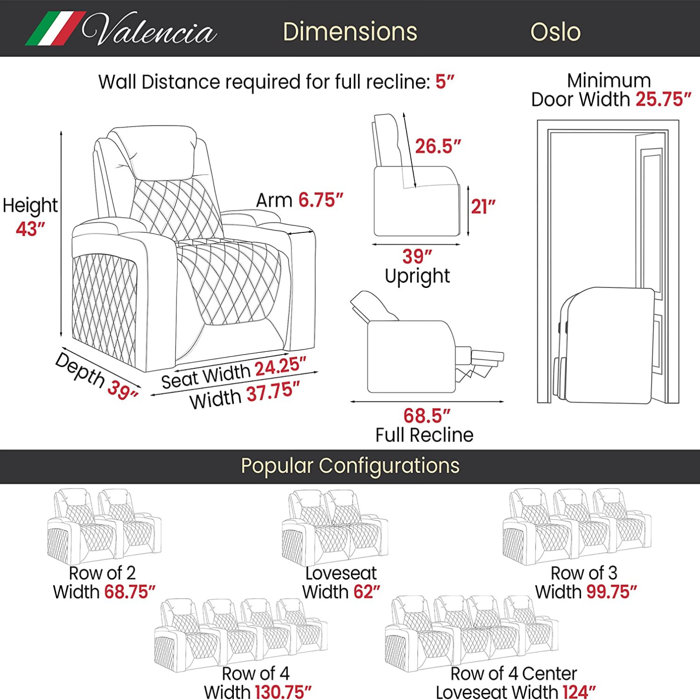 Valencia Theater Seating Leather Home Theater Seating with Cup Holder